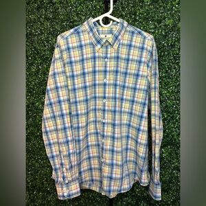 Men’s Southern Pines Long Sleeve Yellow and Blue Plaid Dress Shirt